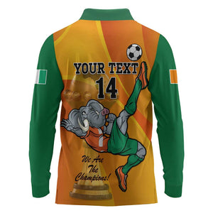 Custom Ivory Coast Football Long Sleeve Polo Shirt 2024 Mascot With Champions Trophy