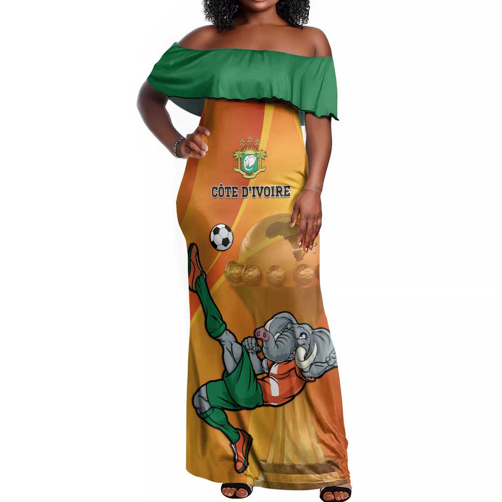 Custom Ivory Coast Football Off Shoulder Maxi Dress 2024 Mascot With Champions Trophy