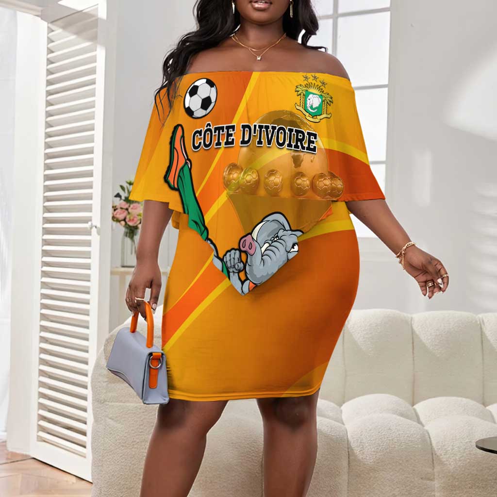 Custom Ivory Coast Football Off Shoulder Short Dress 2024 Mascot With Champions Trophy LT14