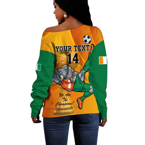 Custom Ivory Coast Football Off Shoulder Sweater 2024 Mascot With Champions Trophy