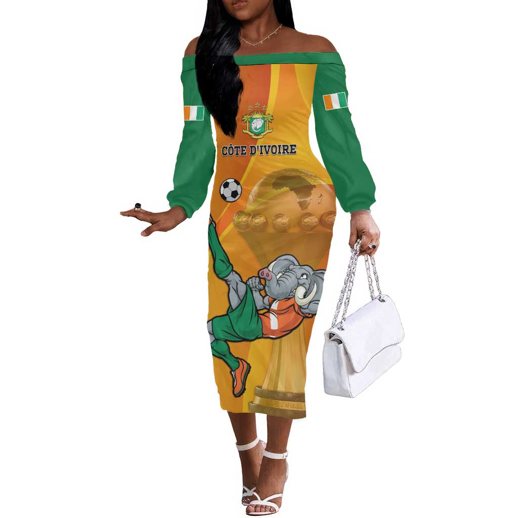 Custom Ivory Coast Football Off The Shoulder Long Sleeve Dress 2024 Mascot With Champions Trophy