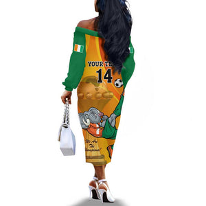 Custom Ivory Coast Football Off The Shoulder Long Sleeve Dress 2024 Mascot With Champions Trophy