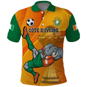 Custom Ivory Coast Football Polo Shirt 2024 Mascot With Champions Trophy