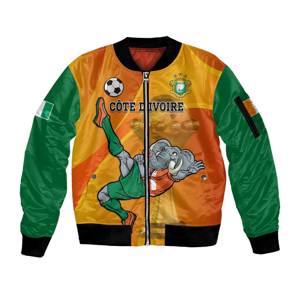 Custom Ivory Coast Football Sleeve Zip Bomber Jacket 2024 Mascot With Champions Trophy