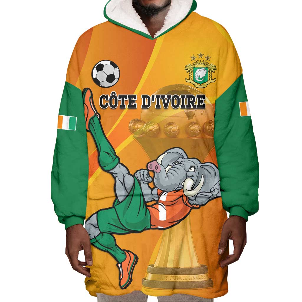 Custom Ivory Coast Football Wearable Blanket Hoodie 2024 Mascot With Champions Trophy