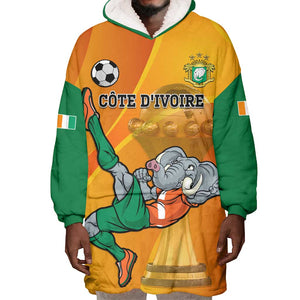 Custom Ivory Coast Football Wearable Blanket Hoodie 2024 Mascot With Champions Trophy