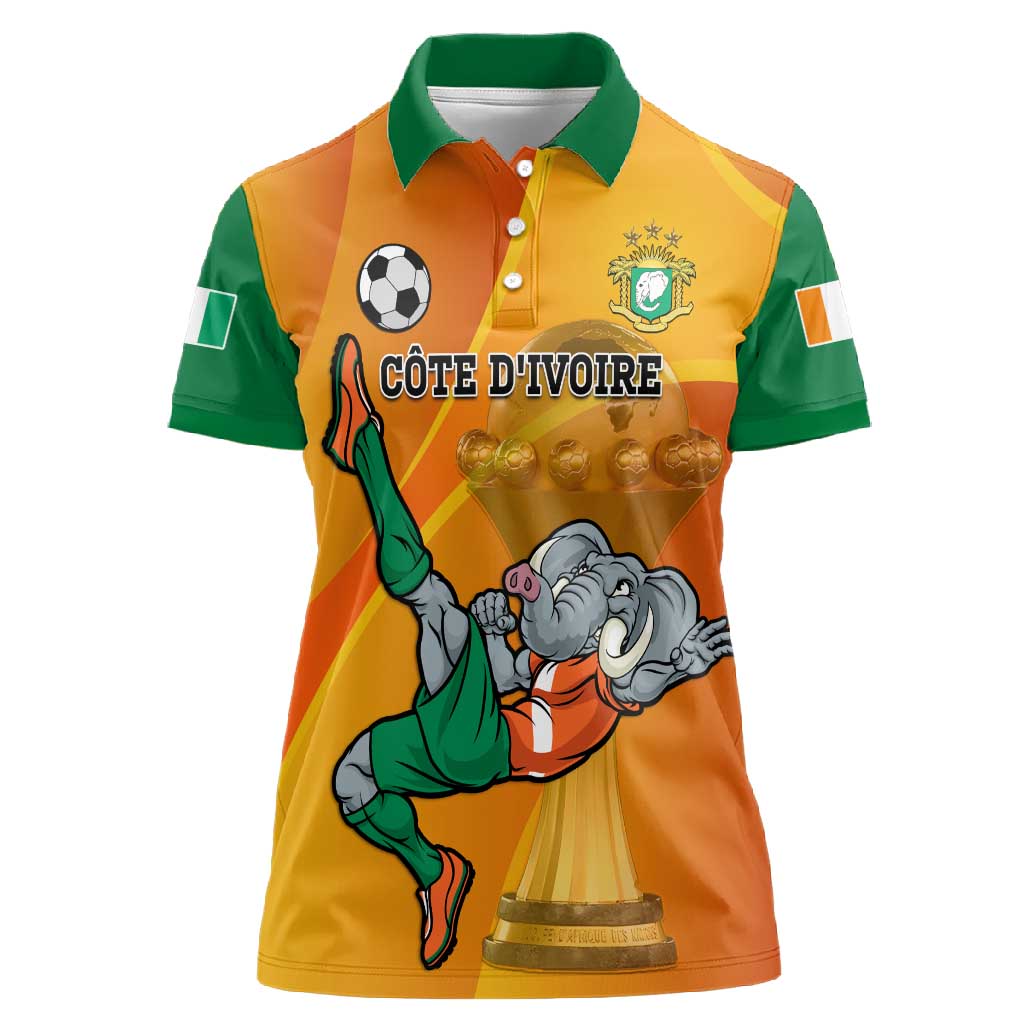 Custom Ivory Coast Football Women Polo Shirt 2024 Mascot With Champions Trophy