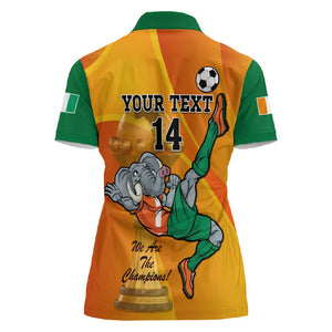 Custom Ivory Coast Football Women Polo Shirt 2024 Mascot With Champions Trophy