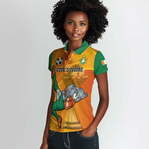 Custom Ivory Coast Football Women Polo Shirt 2024 Mascot With Champions Trophy