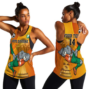 Custom Ivory Coast Football Women Racerback Tank 2024 Mascot With Champions Trophy