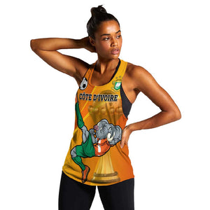 Custom Ivory Coast Football Women Racerback Tank 2024 Mascot With Champions Trophy