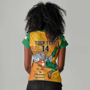 Custom Ivory Coast Football Women V-Neck T-Shirt 2024 Mascot With Champions Trophy