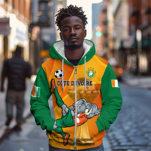 Custom Ivory Coast Football Zip Hoodie 2024 Mascot With Champions Trophy