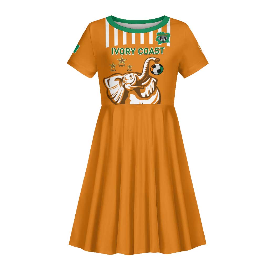 Custom Ivory Coast Football Kid Short Sleeve Dress Les Elephants 3rd Champions Proud