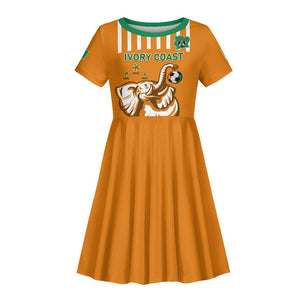 Custom Ivory Coast Football Kid Short Sleeve Dress Les Elephants 3rd Champions Proud