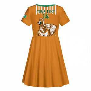 Custom Ivory Coast Football Kid Short Sleeve Dress Les Elephants 3rd Champions Proud