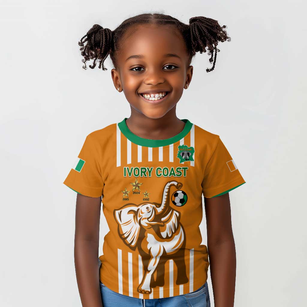 Custom Ivory Coast Football Kid T shirt Les Elephants 3rd Champions Proud