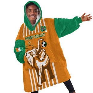 Custom Ivory Coast Football KId Wearable Blanket Hoodie Les Elephants 3rd Champions Proud