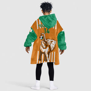 Custom Ivory Coast Football KId Wearable Blanket Hoodie Les Elephants 3rd Champions Proud