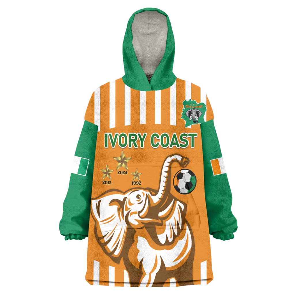 Custom Ivory Coast Football KId Wearable Blanket Hoodie Les Elephants 3rd Champions Proud