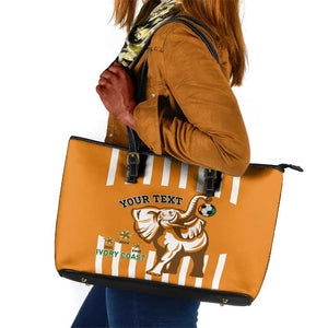 Custom Ivory Coast Football Leather Tote Bag Les Elephants 3rd Champions Proud