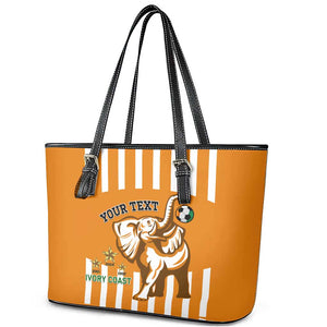 Custom Ivory Coast Football Leather Tote Bag Les Elephants 3rd Champions Proud