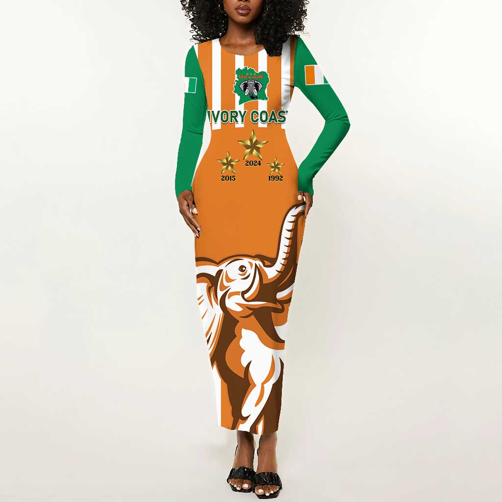 Custom Ivory Coast Football Long Sleeve Bodycon Dress Les Elephants 3rd Champions Proud