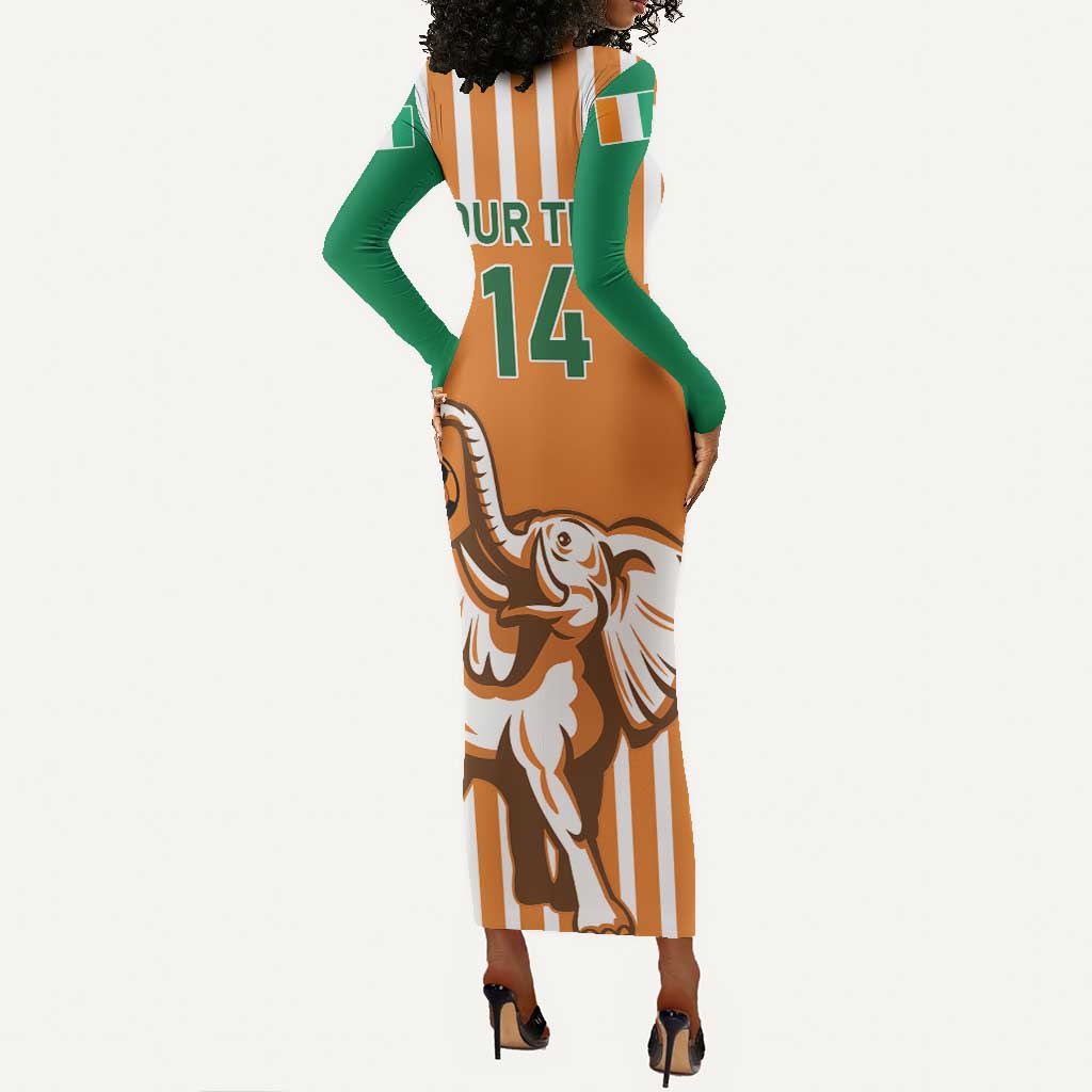 Custom Ivory Coast Football Long Sleeve Bodycon Dress Les Elephants 3rd Champions Proud LT14