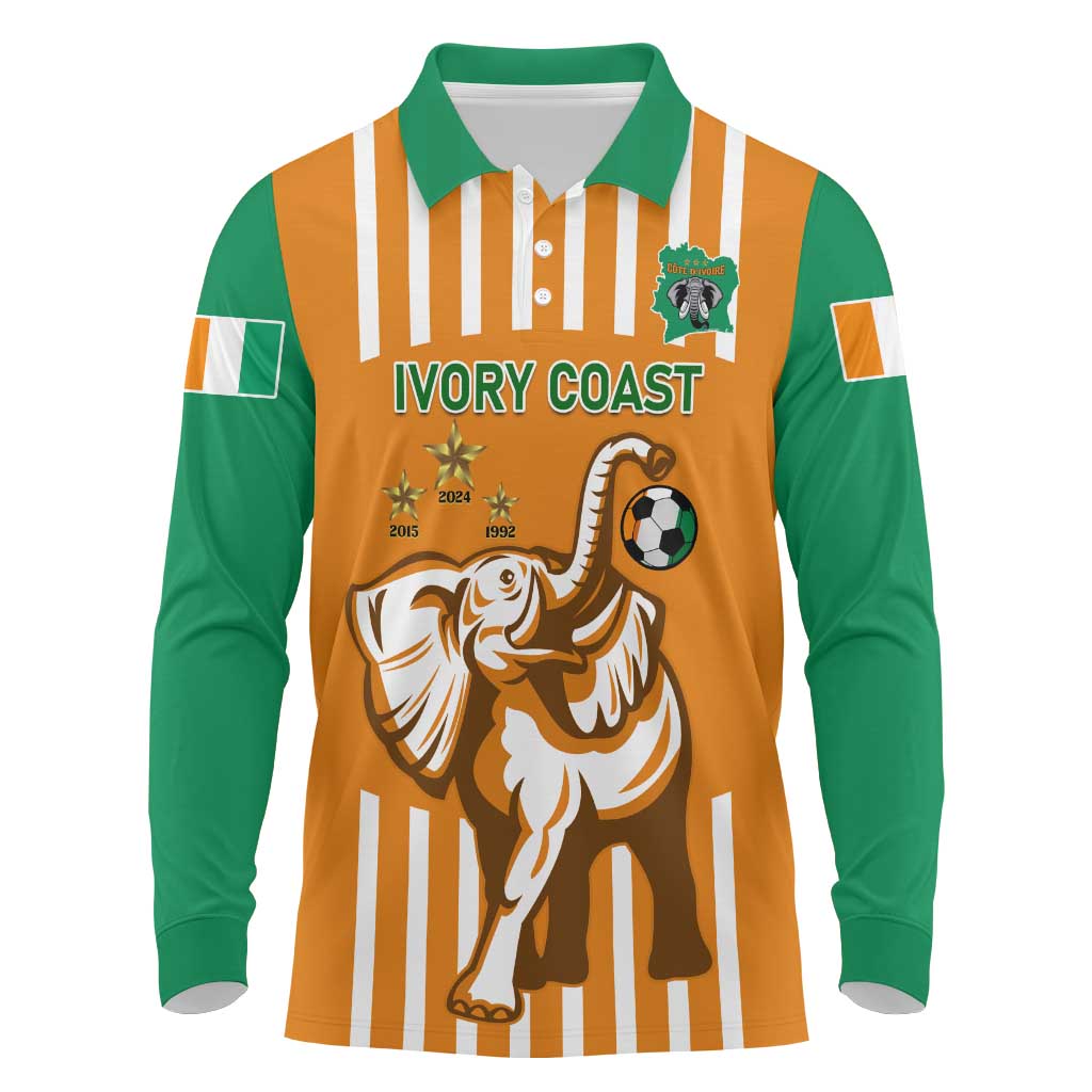 Custom Ivory Coast Football Long Sleeve Polo Shirt Les Elephants 3rd Champions Proud