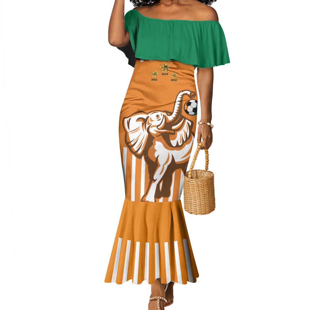 Custom Ivory Coast Football Mermaid Dress Les Elephants 3rd Champions Proud