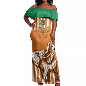 Custom Ivory Coast Football Off Shoulder Maxi Dress Les Elephants 3rd Champions Proud