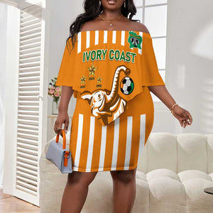 Custom Ivory Coast Football Off Shoulder Short Dress Les Elephants 3rd Champions Proud LT14