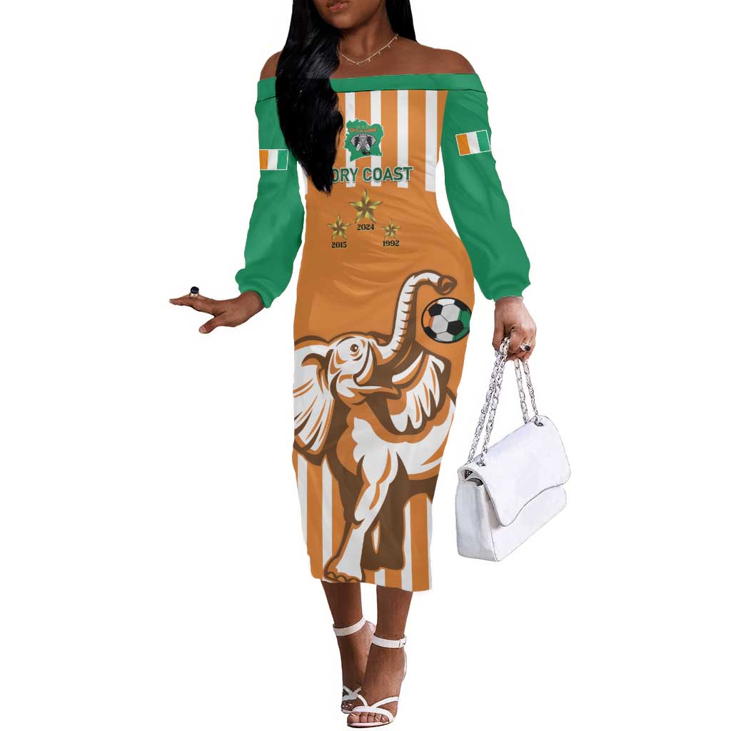 Custom Ivory Coast Football Off The Shoulder Long Sleeve Dress Les Elephants 3rd Champions Proud