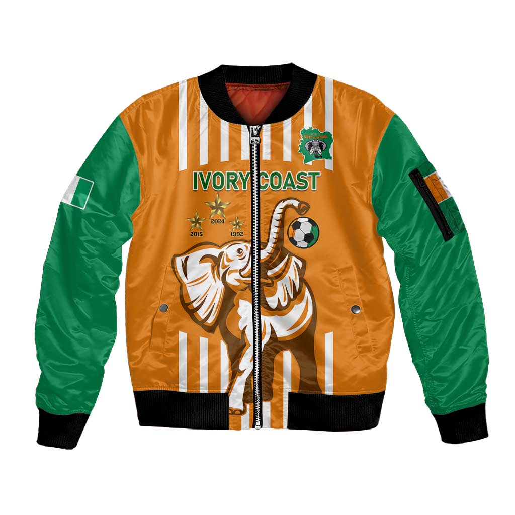 Custom Ivory Coast Football Sleeve Zip Bomber Jacket Les Elephants 3rd Champions Proud