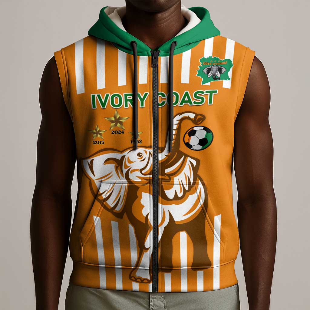 Custom Ivory Coast Football Sleeveless Zip Hoodie Les Elephants 3rd Champions Proud - African Pride