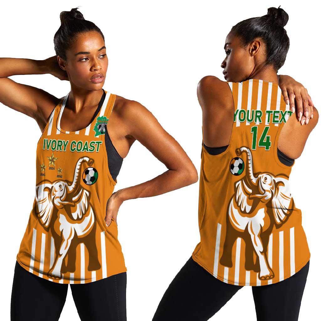 Custom Ivory Coast Football Women Racerback Tank Les Elephants 3rd Champions Proud