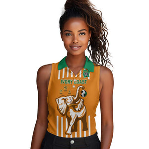 Custom Ivory Coast Football Women Sleeveless Polo Shirt Les Elephants 3rd Champions Proud