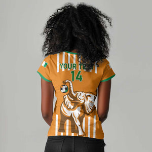 Custom Ivory Coast Football Women V-Neck T-Shirt Les Elephants 3rd Champions Proud