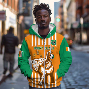 Custom Ivory Coast Football Zip Hoodie Les Elephants 3rd Champions Proud