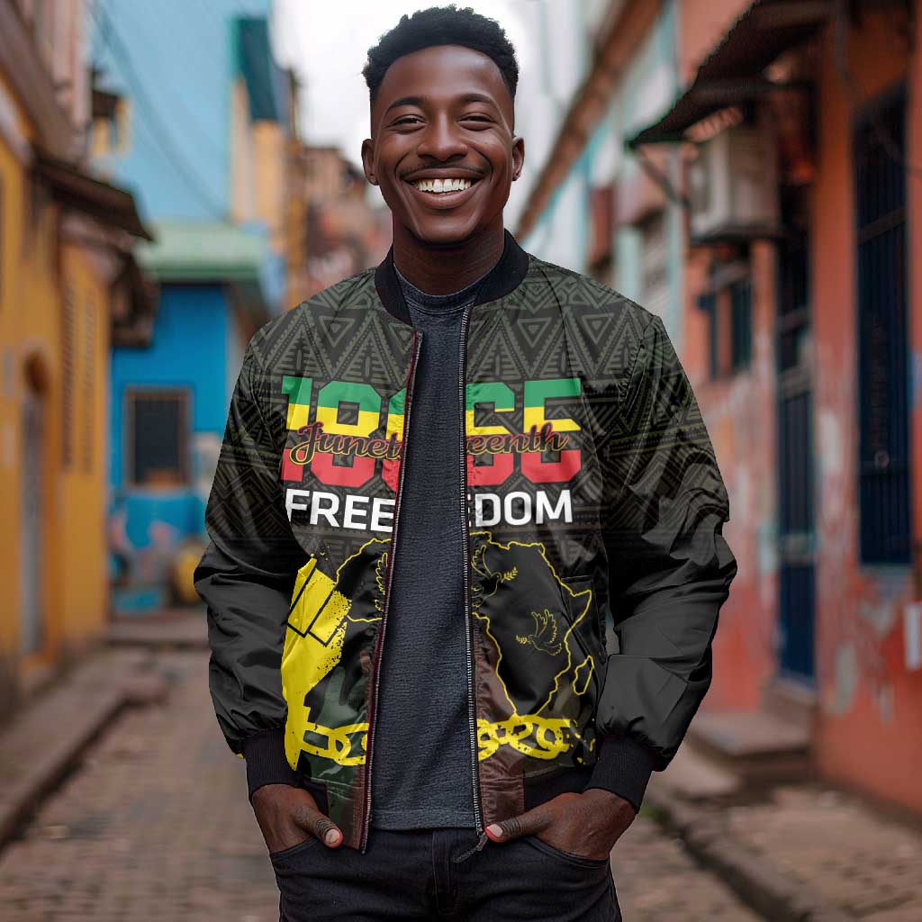 Juneteenth Freedom Day Bomber Jacket 1865 Black Independence African Pattern