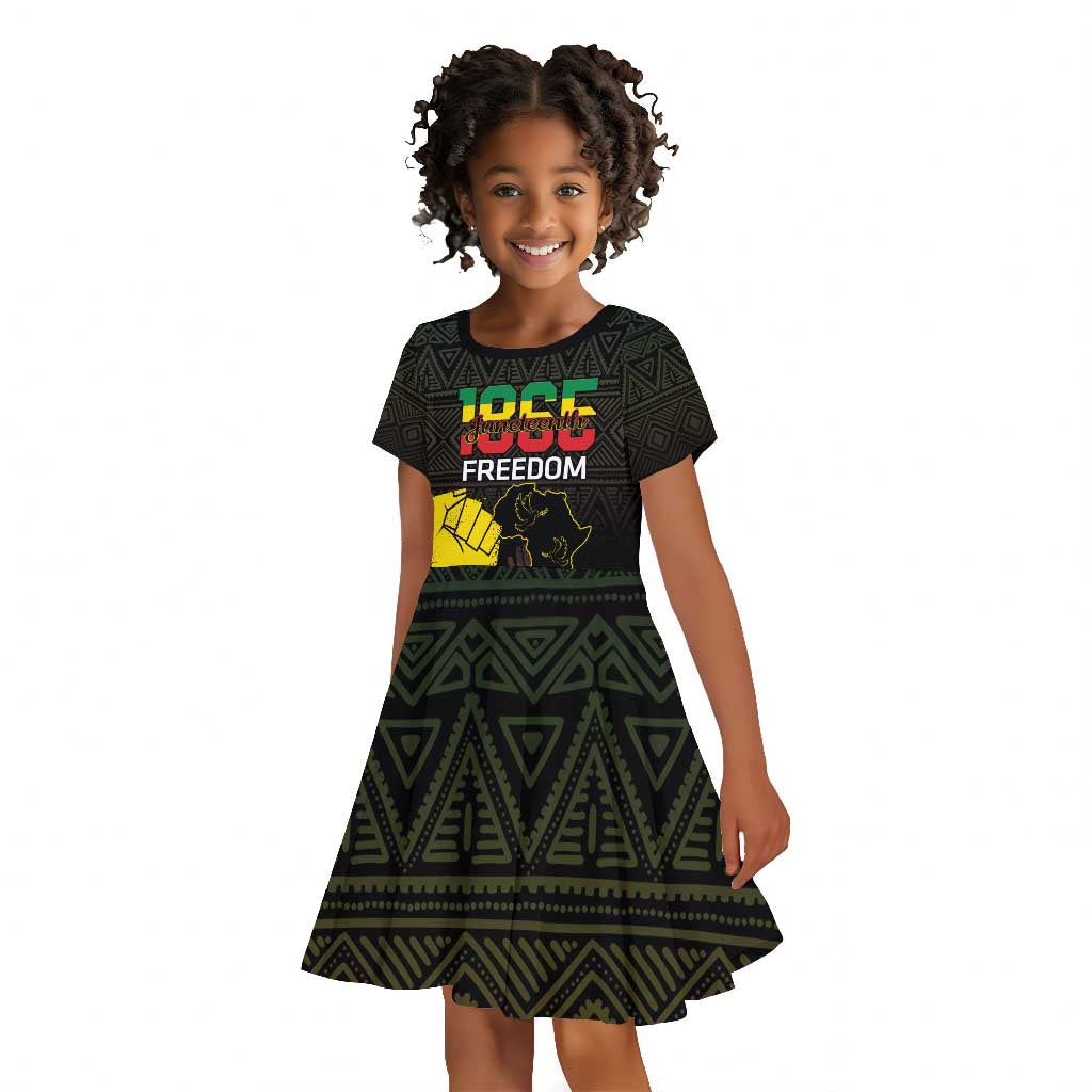 Juneteenth Freedom Day Kid Short Sleeve Dress 1865 Black Independence African Pattern
