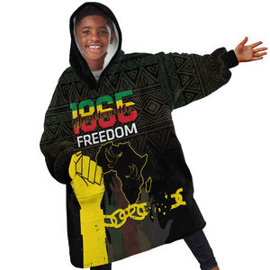 Juneteenth Freedom Day KId Wearable Blanket Hoodie 1865 Black Independence African Pattern