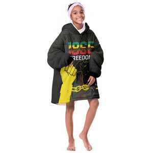 Juneteenth Freedom Day KId Wearable Blanket Hoodie 1865 Black Independence African Pattern