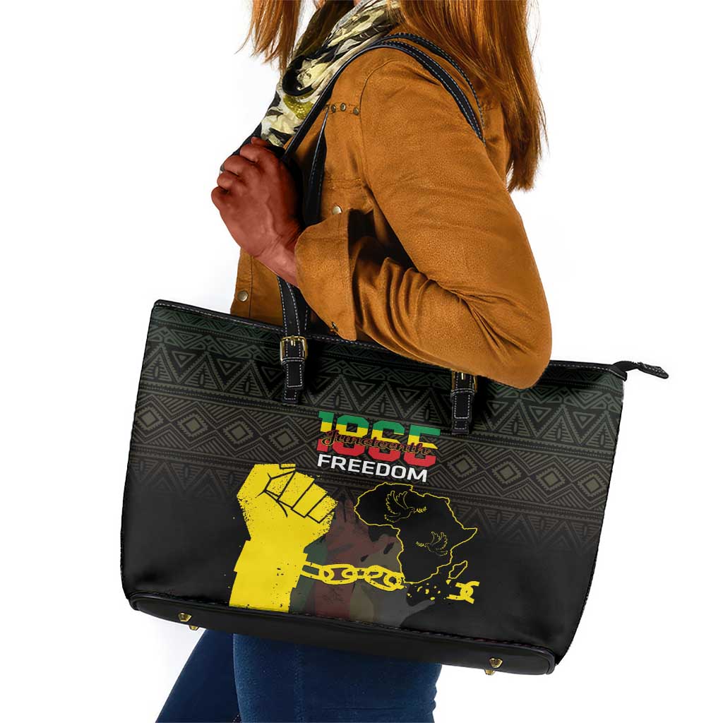 Juneteenth Freedom Day Leather Tote Bag 1865 Black Independence African Pattern