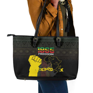 Juneteenth Freedom Day Leather Tote Bag 1865 Black Independence African Pattern