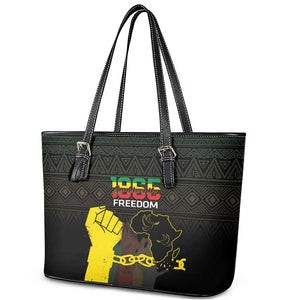 Juneteenth Freedom Day Leather Tote Bag 1865 Black Independence African Pattern