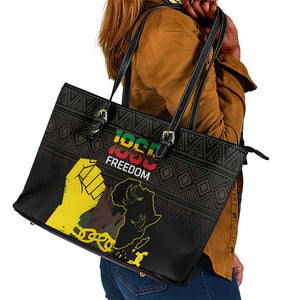 Juneteenth Freedom Day Leather Tote Bag 1865 Black Independence African Pattern