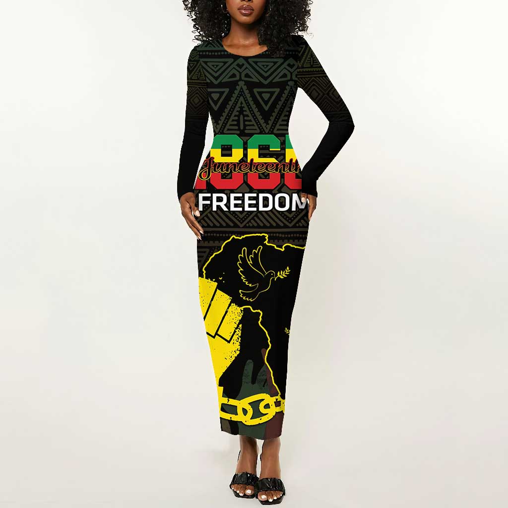 Juneteenth Freedom Day Long Sleeve Bodycon Dress 1865 Black Independence African Pattern