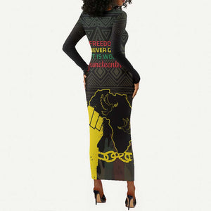 Juneteenth Freedom Day Long Sleeve Bodycon Dress 1865 Black Independence African Pattern