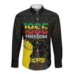 Juneteenth Freedom Day Long Sleeve Button Shirt 1865 Black Independence African Pattern